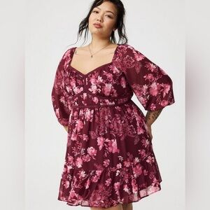 Torrid 5 Floral Burgundy and Pink Dress